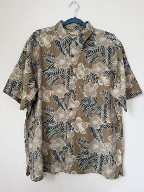 PARADISE COVES Silk Hawaiian Shirt Hibiscus Plumaria Men's XL Aloha Tropical